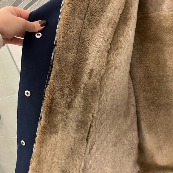 NWT!!! Theory utility outerwear navy ocean REAL shearling lamb fur - Picture 10 of 13